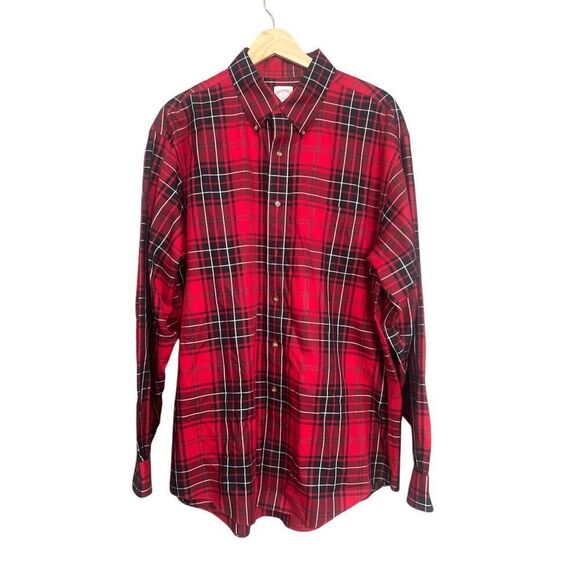 Brooks Brothers 346 supima cotton plaid button down shirt large office  holiday - Picture 1 of 5